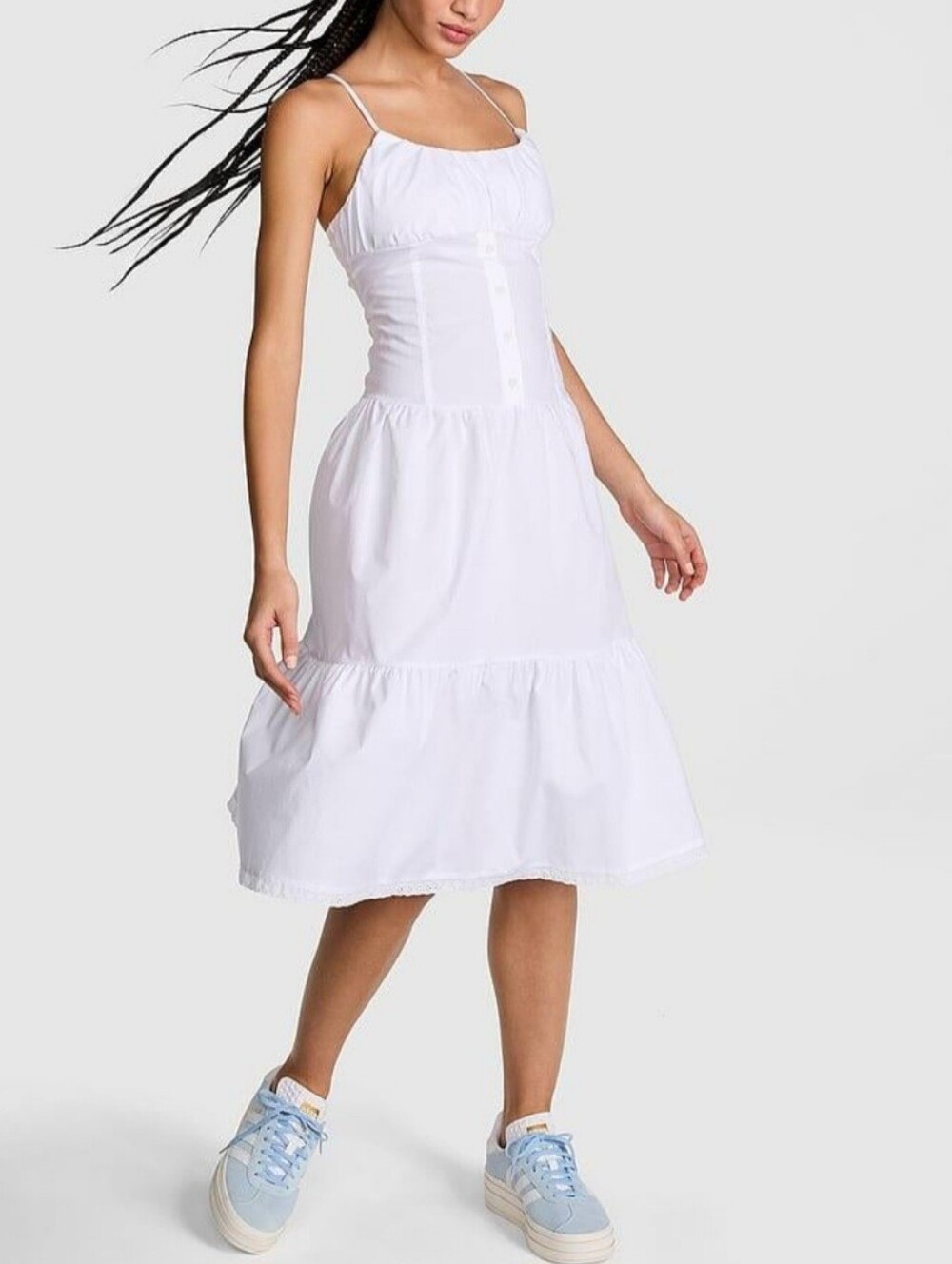 VS PINK BY FRANKIES BIKINIS PRAIRIE POPLIN WHITE MIDI 100% COTTON DRESS SZ M NEW
